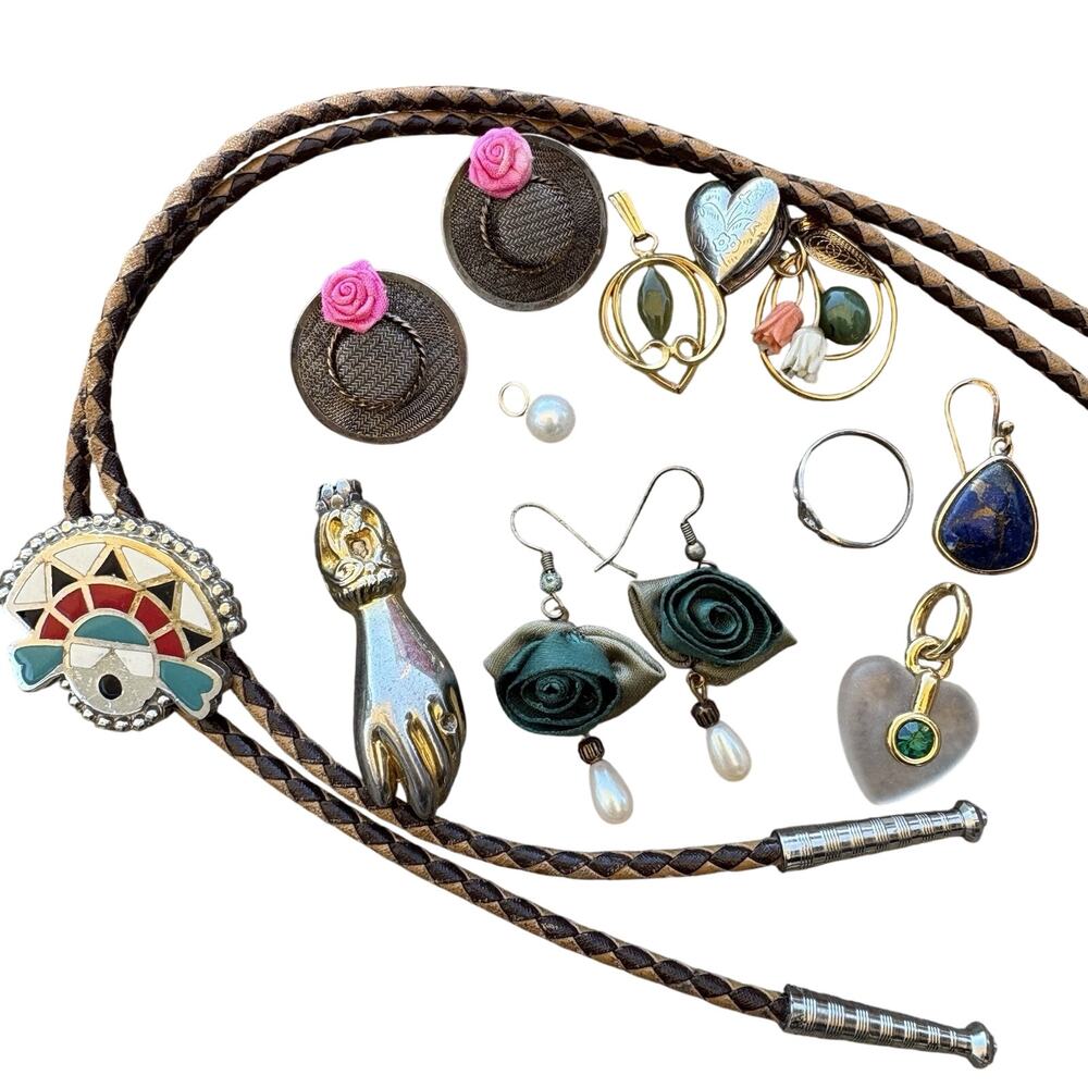 11 VTG Jewelry Pieces Costume Designer 80s 90s Oddities Bolo Tie PLEASE READ